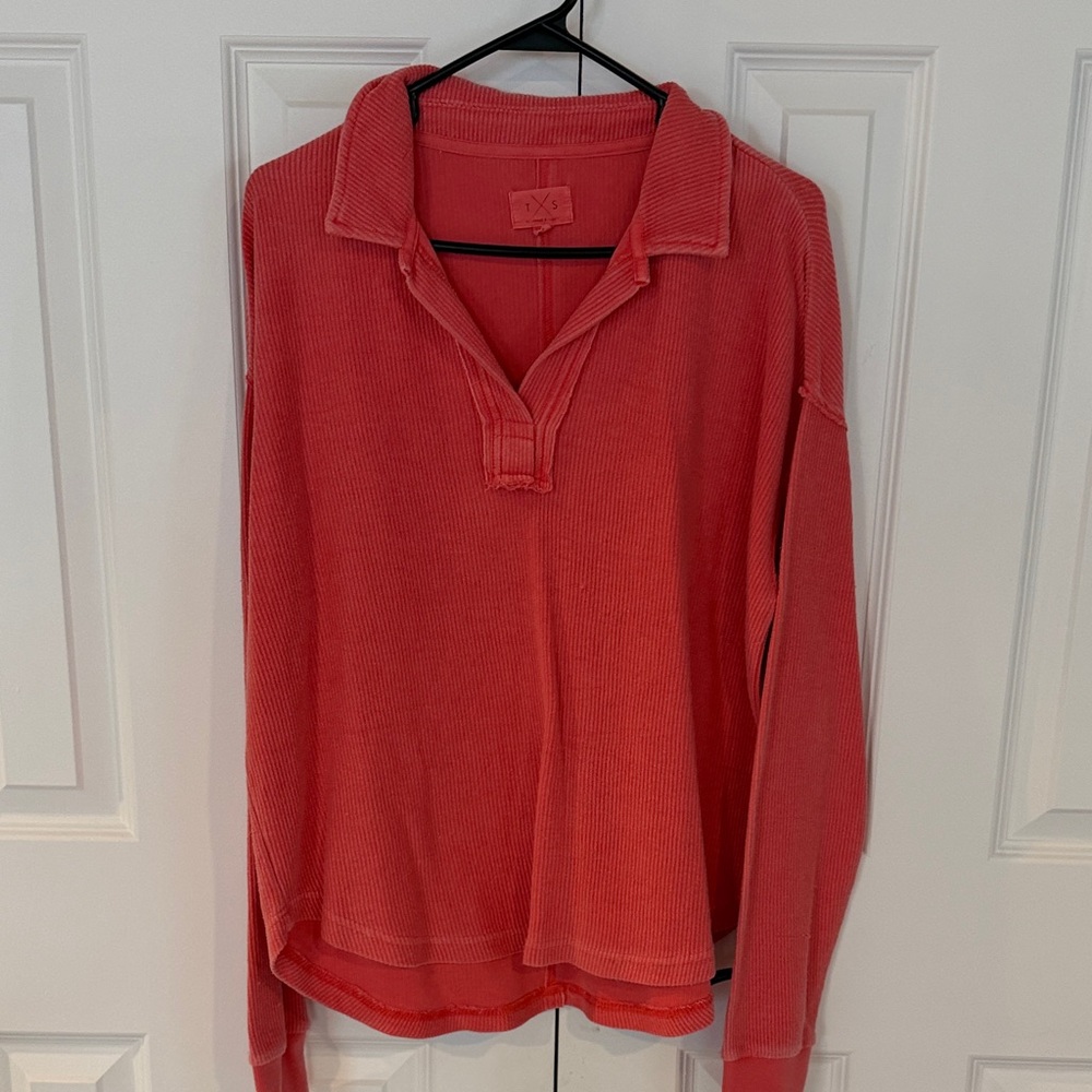 Thread & Supply Coral Polo Collar Sweatshirt